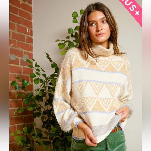 39. OVERSIZED U NECK LINE ETHNIC PRINTED FUZY FLEECE SOFT WARM SWEATER - Picture 4 of 4